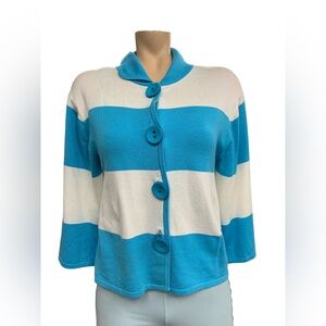 Cyrus Turquoise and White Button-Up Cardigan Size L